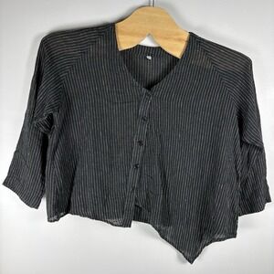 Unbranded‎ Women's 1 Black White Striped Linen Button Front Asymmetrical Top
